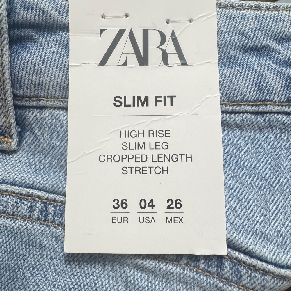 Zara Slim Fit Jeans Women 4 Light Blue NEW High Rise Distressed Cropped 6164/064 - Picture 7 of 11